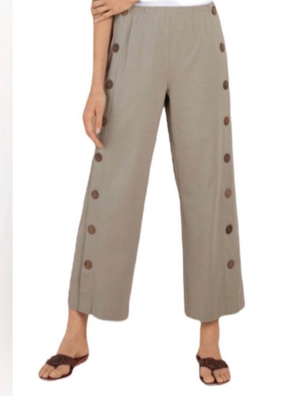 NWOT Soft Surroundings Taupe/Coffee Casual Pants with Pockets Size M